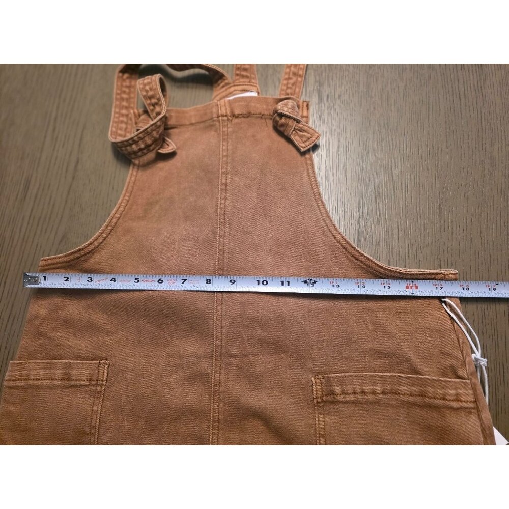 Zenana Washed Knot Strap Brown Cotton Blend Romper Shortalls M NEW Patch Pockets - Picture 5 of 9